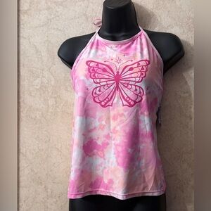 💕Sugar & Jade Pink Butterfly Halter Top